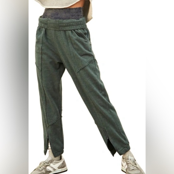 Free People city stride pants, green, slouchy, zipper leg, pull up,highwaisted,S - Picture 3 of 13